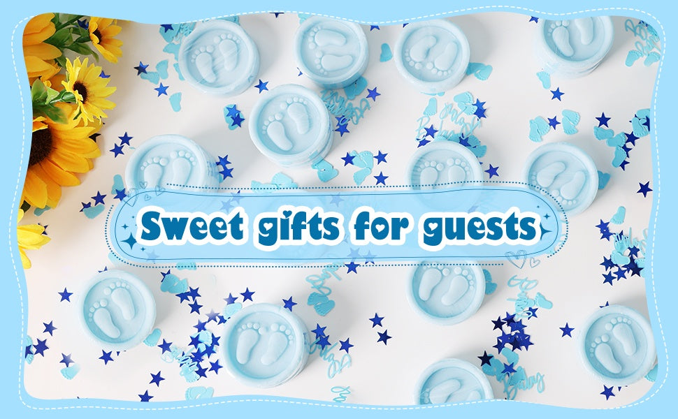 Blue footprint soap favor kit, 50 sets — size, packaging and celebration details 2