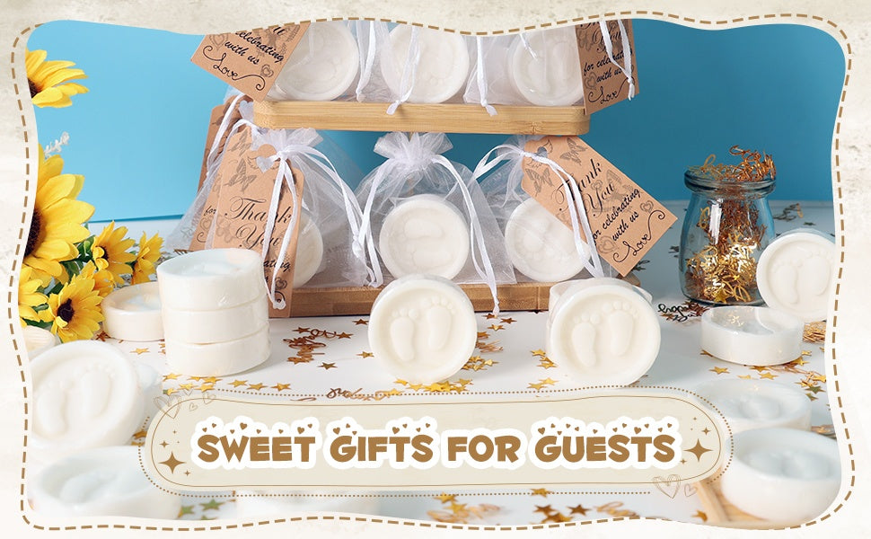 White footprint soap favor kit, 50 sets — size, packaging and celebration details 2