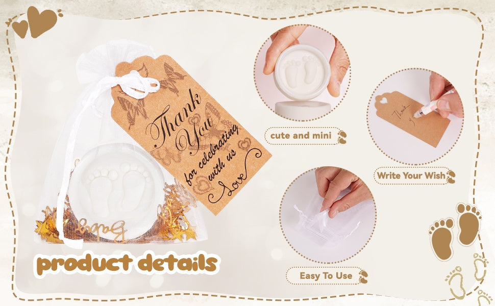 White footprint soap favor kit, 50 sets — size, packaging and celebration details 3