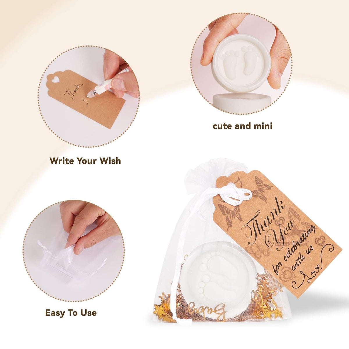 AIXIANG White Baby Footprint Soap Favor Kit – 50 Sets – packaging and celebration ideas 3