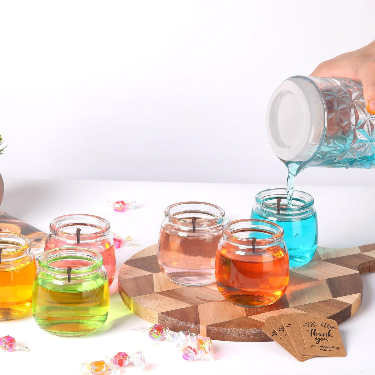 Classic glass jars with plastic lids; decorative liquid is not included