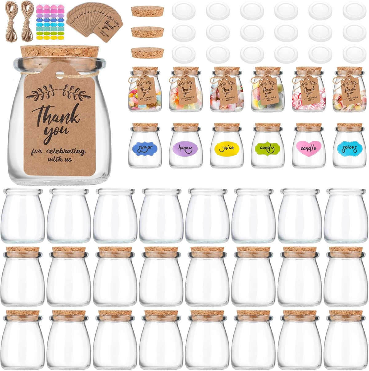 7 oz Pudding Jar, 20 Pack: empty favor jars with included decorating accessories; fillings not included