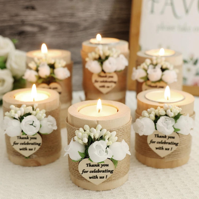 AIXIANG White Rose Wood Tealight Holder Favors – 12 Pack