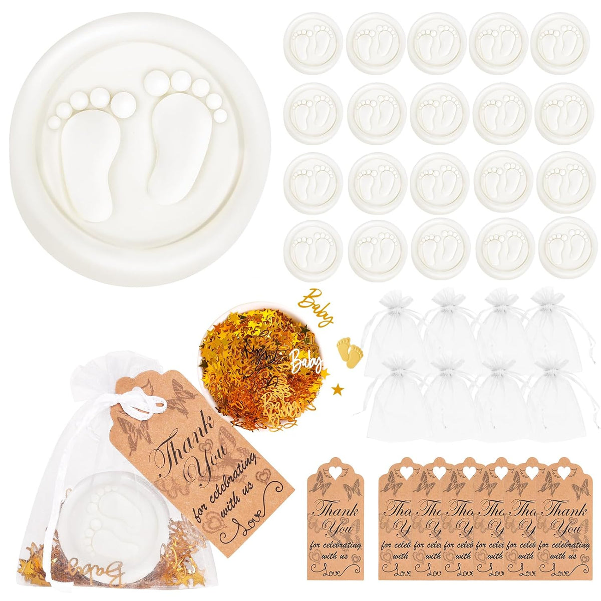 AIXIANG White Baby Footprint Soap Favor Kit – 50 Sets – product detail