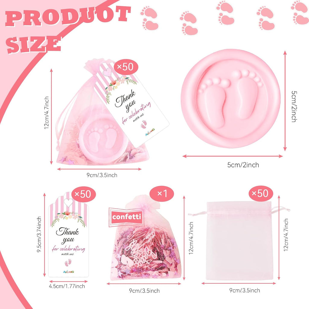 AIXIANG Pink Baby Footprint Soap Favor Kit – 50 Sets – packaging and celebration ideas 2