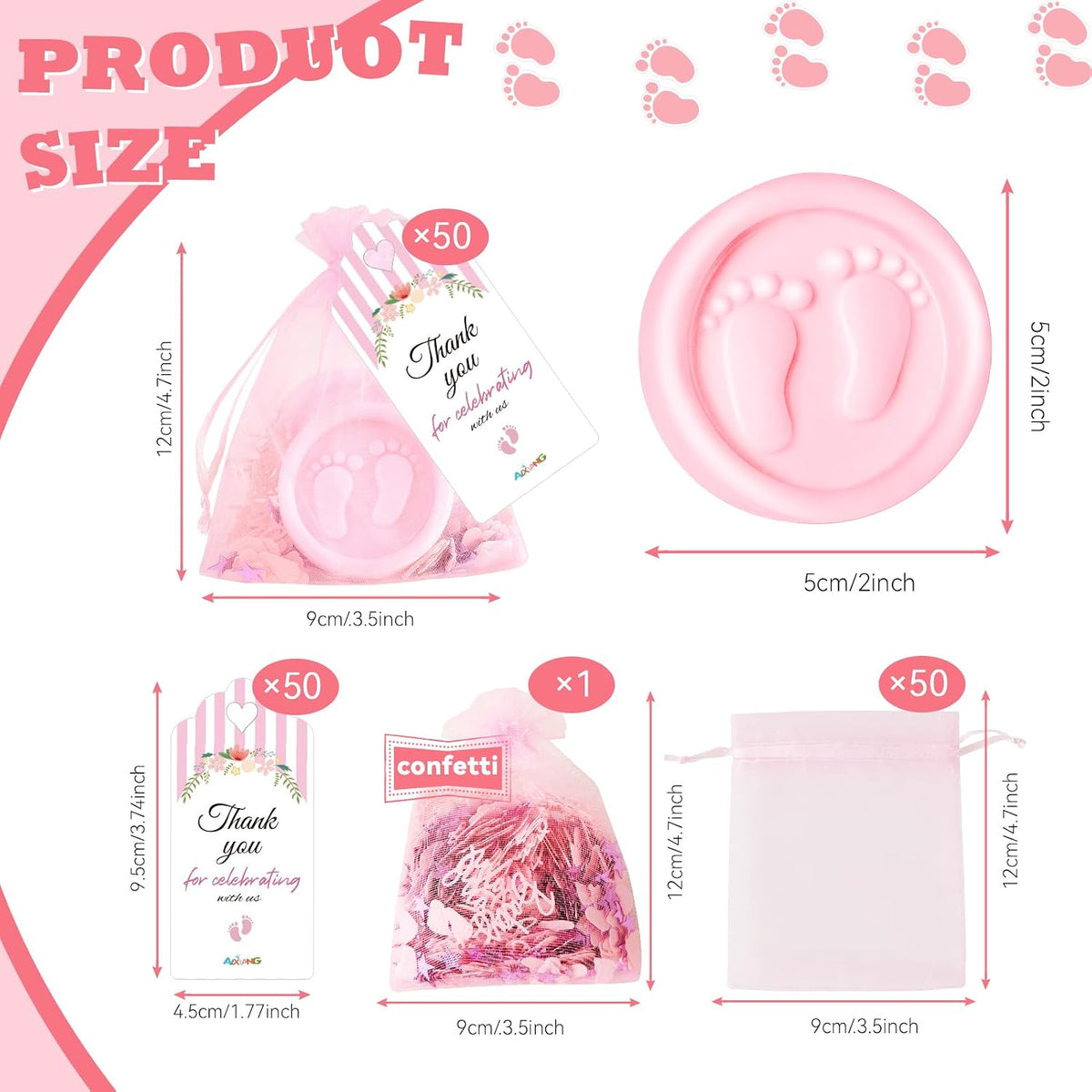AIXIANG Pink Baby Footprint Soap Favor Kit – 50 Sets – packaging and celebration ideas 2