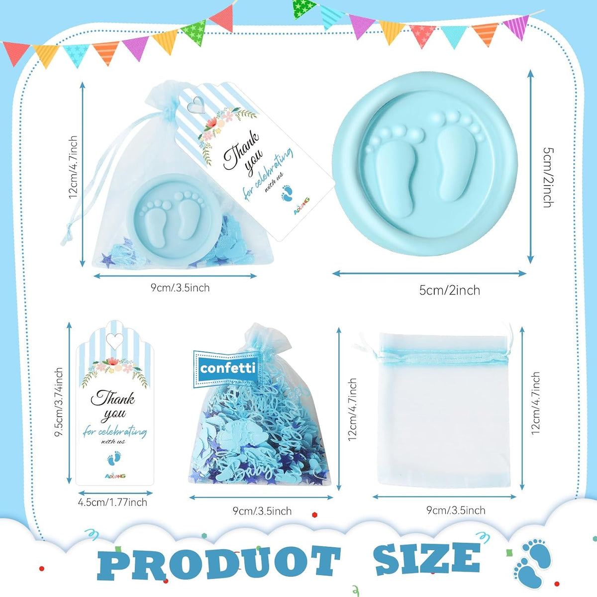AIXIANG Blue Baby Footprint Soap Favor Kit – 50 Sets – packaging and celebration ideas 2