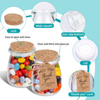 Pudding-style glass jar with cork and plastic lid options; candies are not included