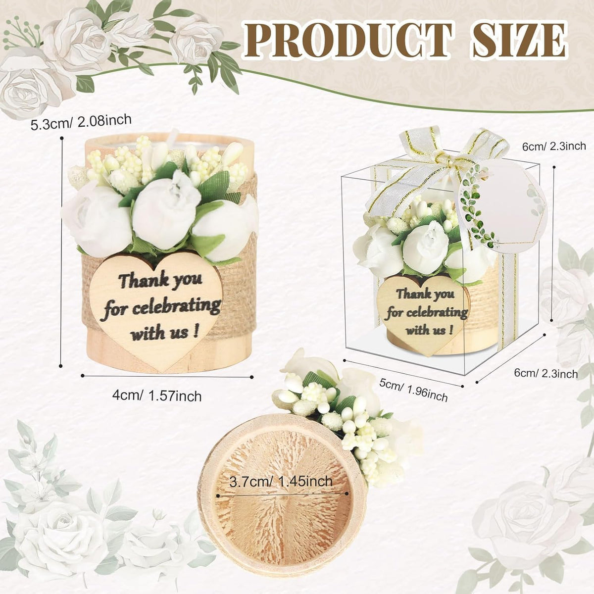 AIXIANG White Rose Wood Tealight Holder Favors – 12 Pack — detail 2