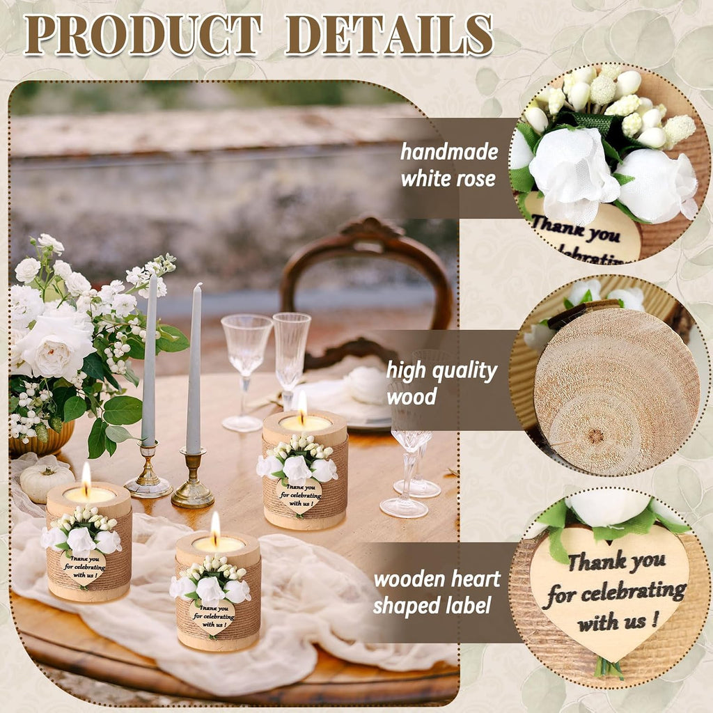 AIXIANG White Rose Wood Tealight Holder Favors – 12 Pack — detail 3