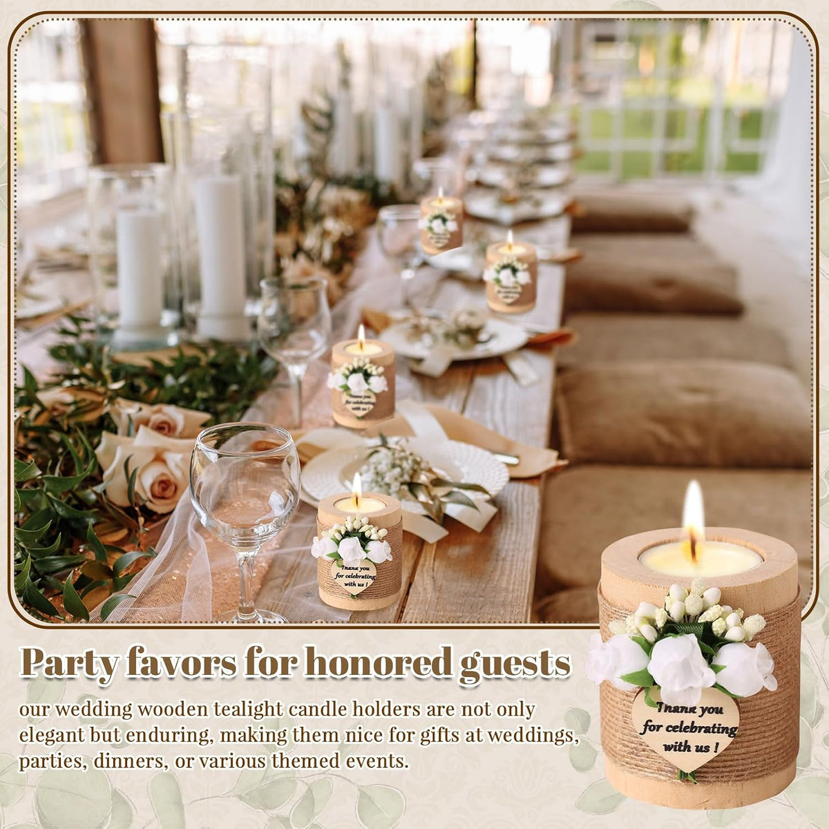 AIXIANG White Rose Wood Tealight Holder Favors – 12 Pack — detail 5
