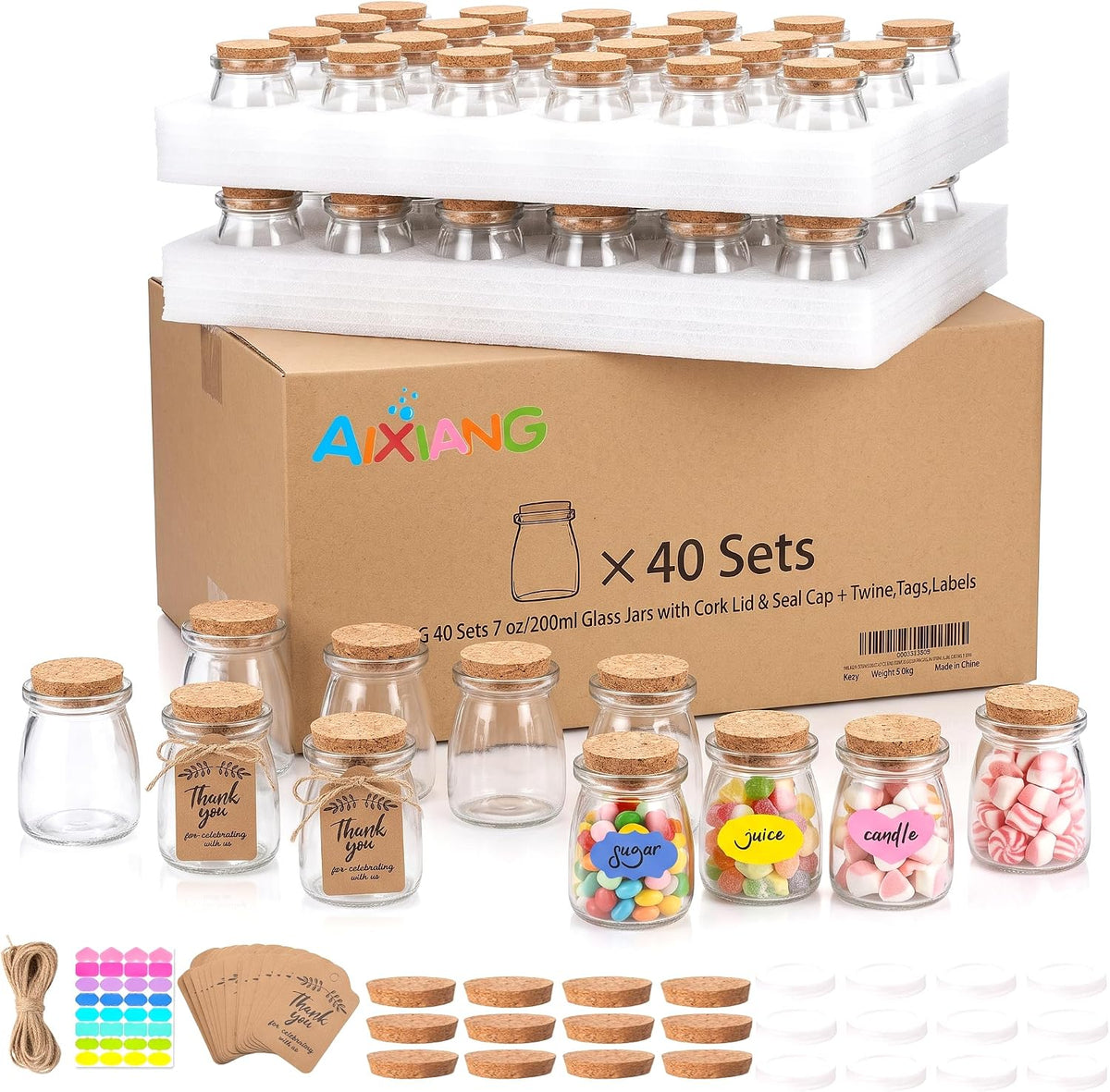 7 oz Pudding Jar, 40 Pack: empty favor jars with included decorating accessories; fillings not included