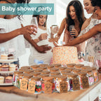 Classic glass jars styled for a baby shower favor table