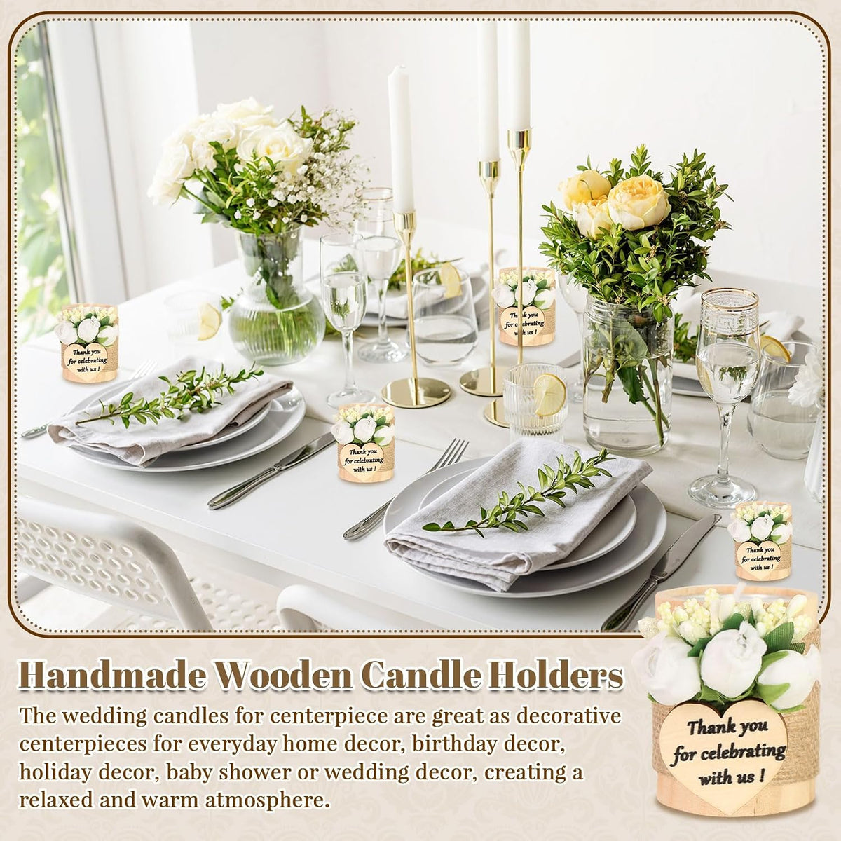 AIXIANG White Rose Wood Tealight Holder Favors – 24 Pack — detail 5