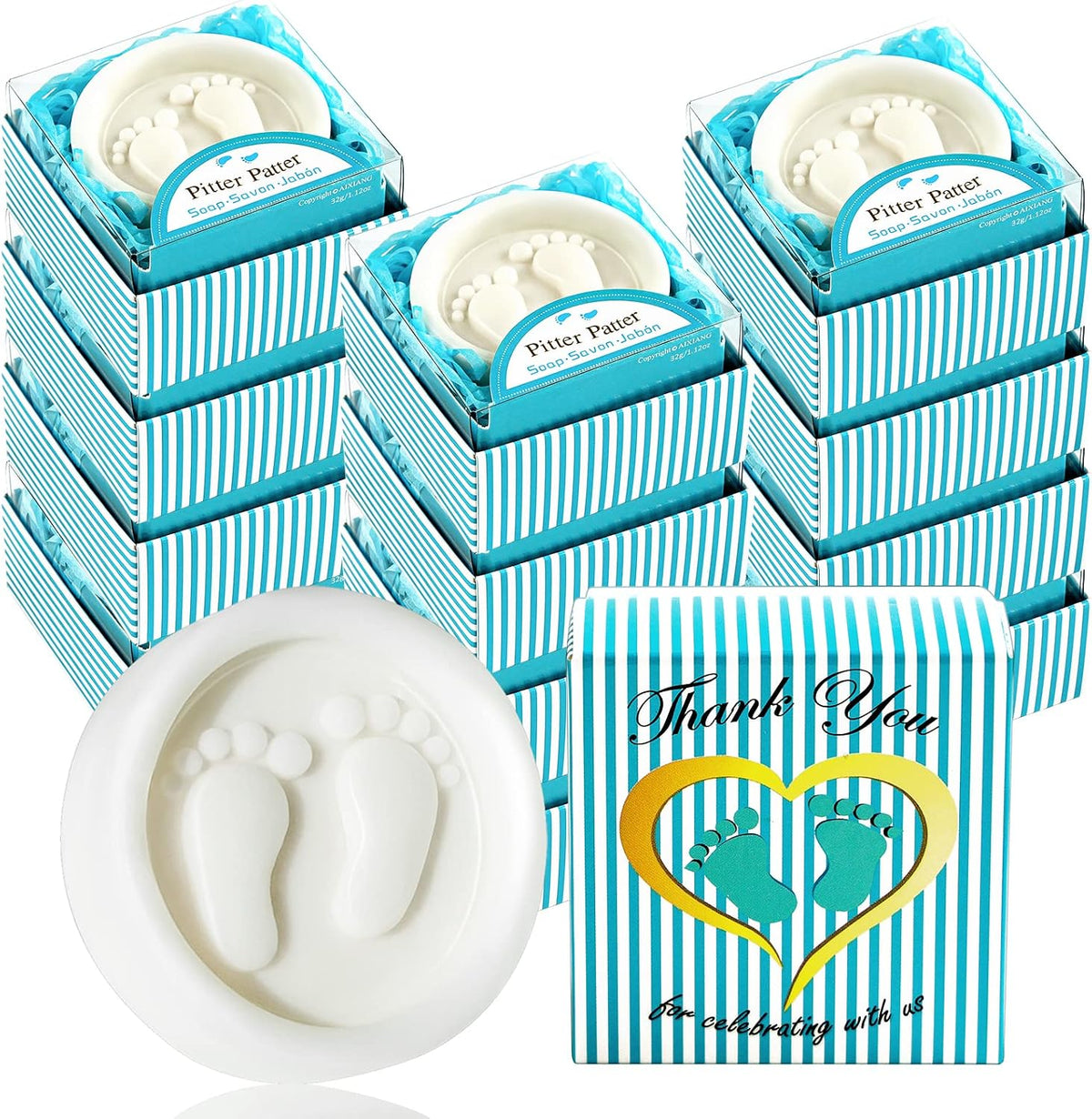 AIXIANG Blue Gift-Boxed Baby Footprint Soap Favors – 24 Pack – product detail