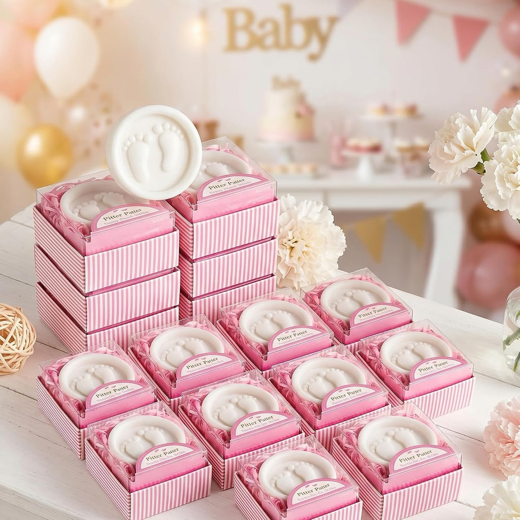 AIXIANG Pink Gift-Boxed Baby Footprint Soap Favors – 24 Pack – packaging and celebration ideas 3