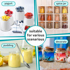 Pudding-style glass jars shown with dessert and craft styling examples