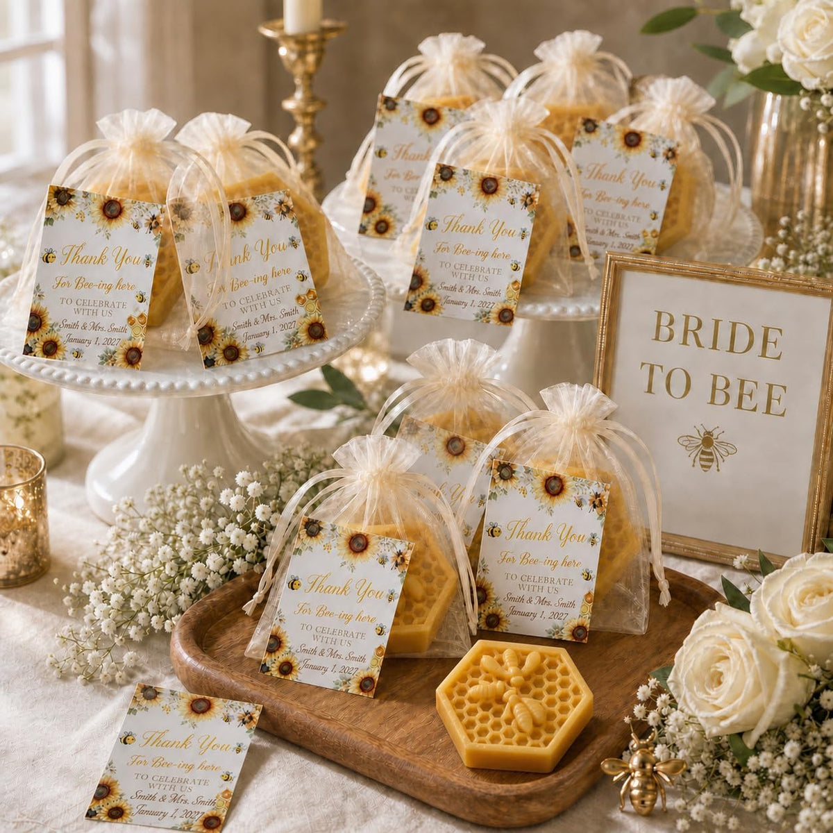 AIXIANG Three-Bee Honeycomb Soap Favors – 50 Pack