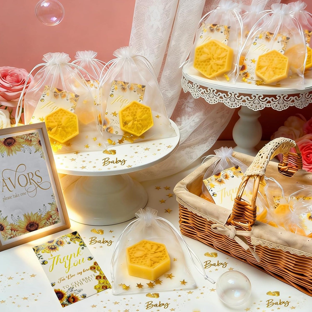 AIXIANG Three-Bee Honeycomb Soap Favors – 50 Pack