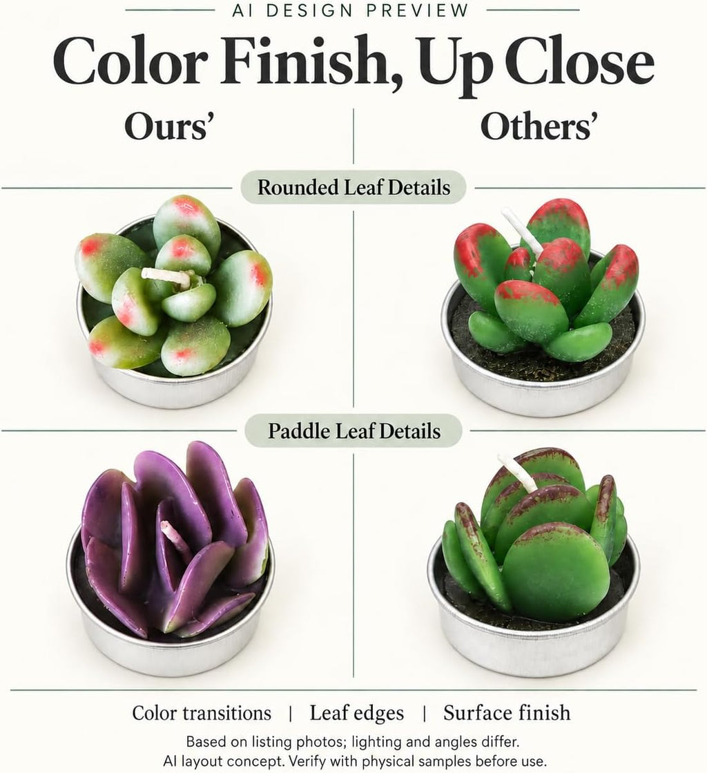 AIXIANG Cactus & Succulent Tealight Candles – 12 Pack