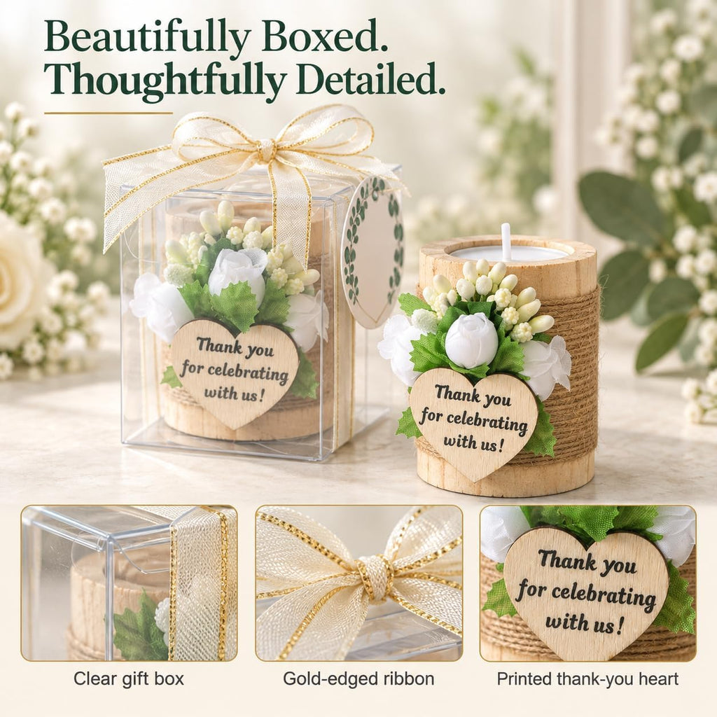 AIXIANG White Rose Wood Tealight Holder Favors – 12 Pack
