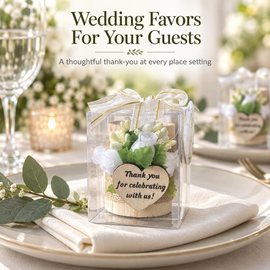 AIXIANG White Rose Wood Tealight Holder Favors – 12 Pack