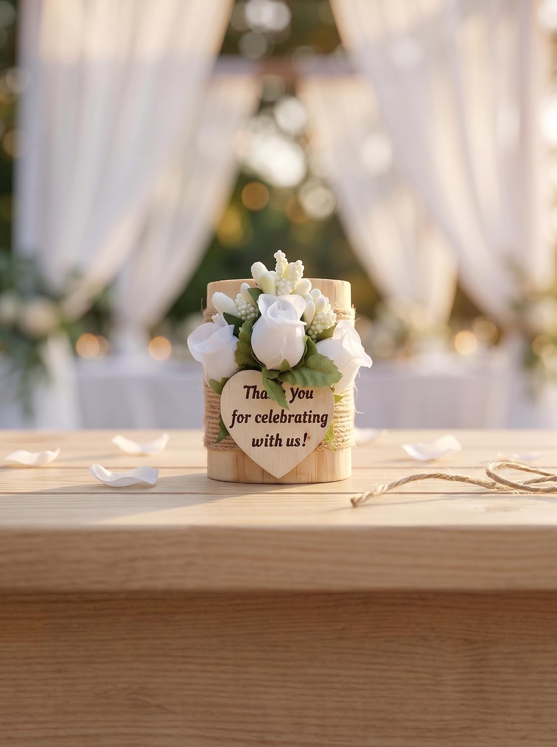 AIXIANG White Rose Wood Tealight Holder Favors – 12 Pack