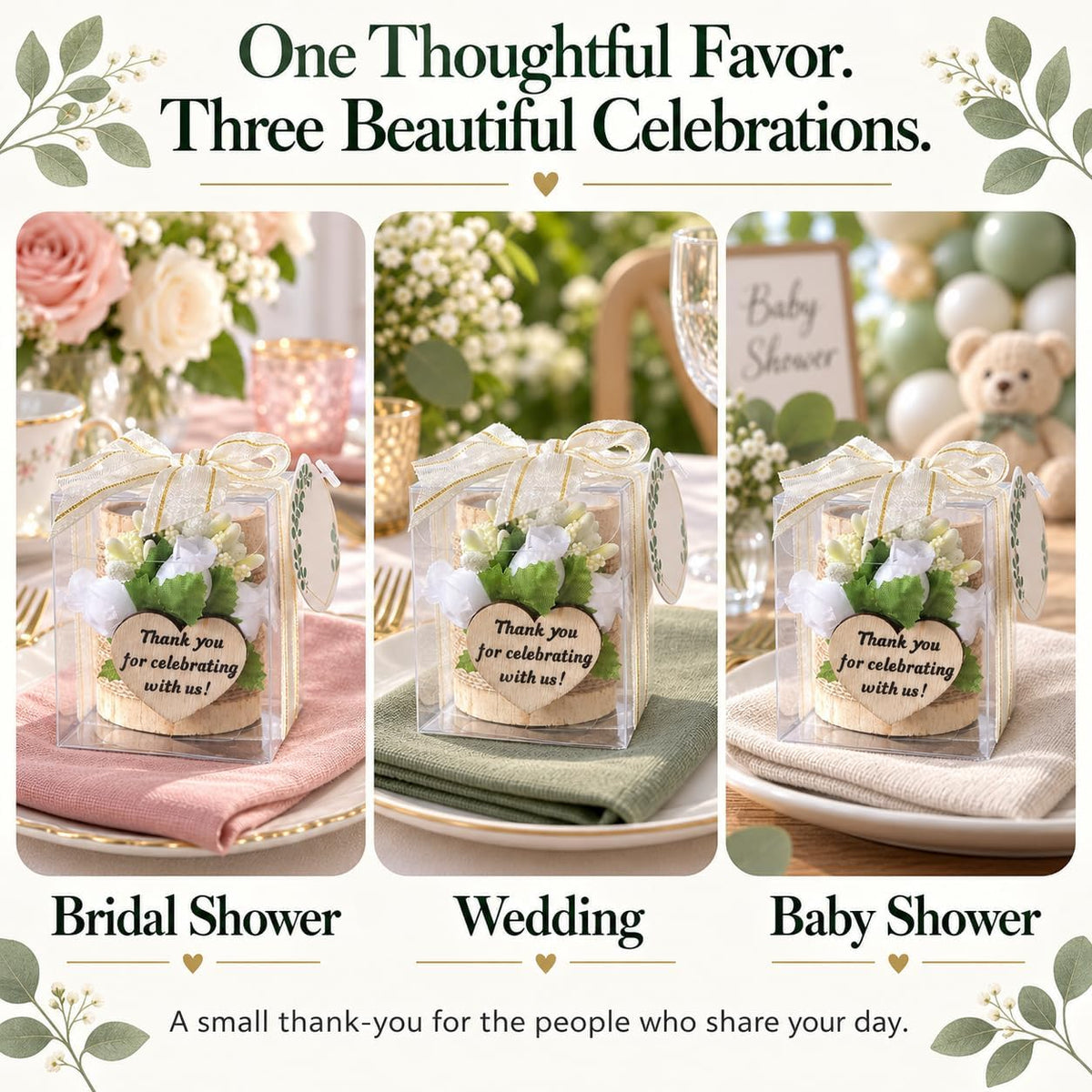 AIXIANG White Rose Wood Tealight Holder Favors – 24 Pack