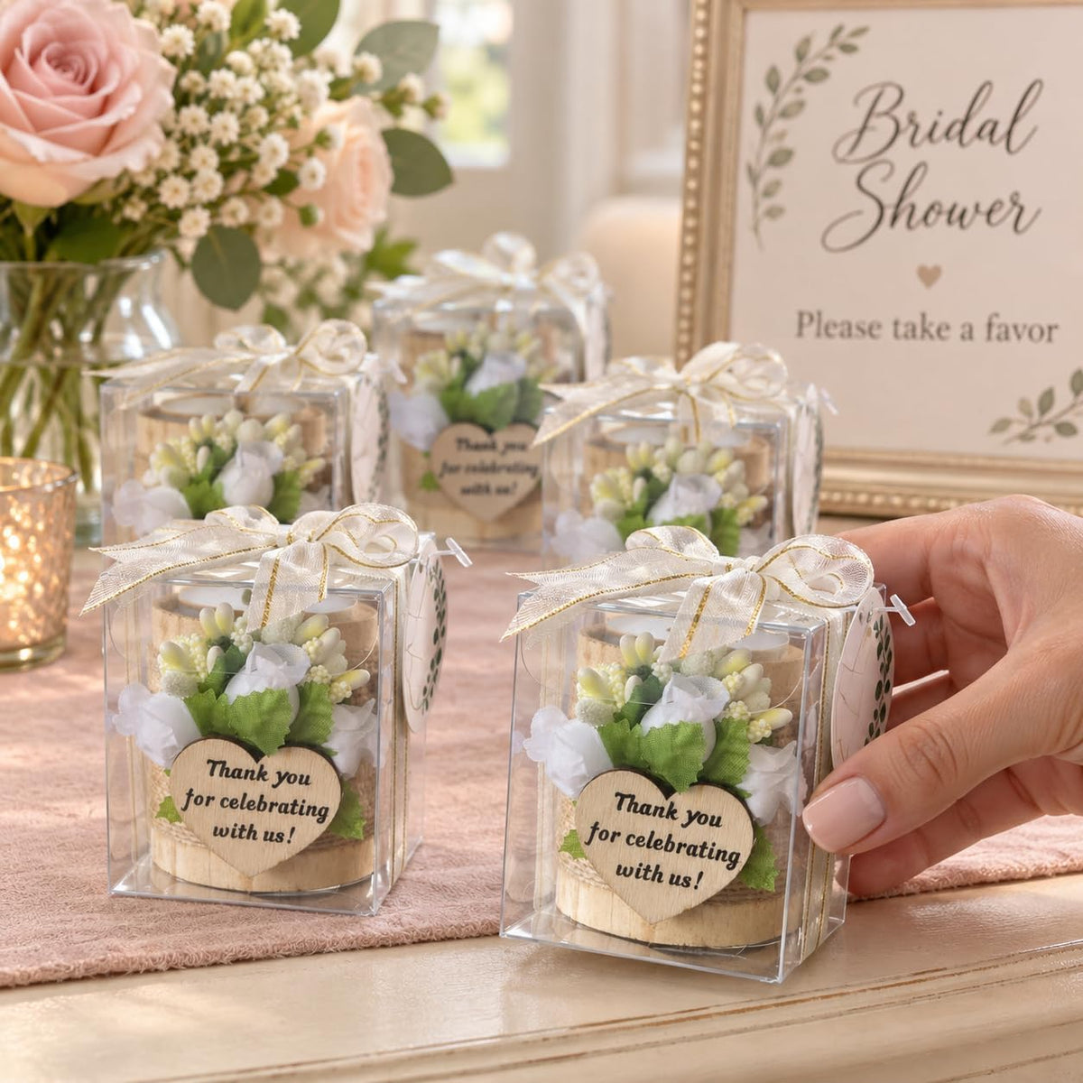 AIXIANG White Rose Wood Tealight Holder Favors – 24 Pack