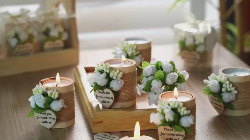 AIXIANG White Rose Wood Tealight Holder Favors – 24 Pack